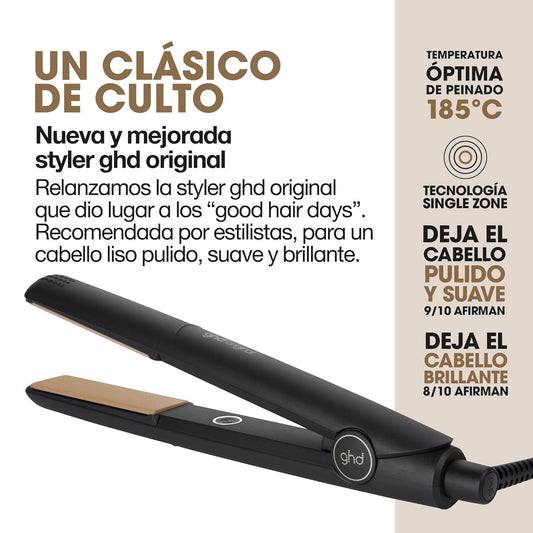 Ghd Original Styler (Mejorada) - Plancha De Pelo Profesional Para Un Cabello Liso, Suave Y Sedoso Con Un Brillo Mejorado, Sin Daño Térmico - Para Todo Tipo De Cabello - (Enchufe Europeo)